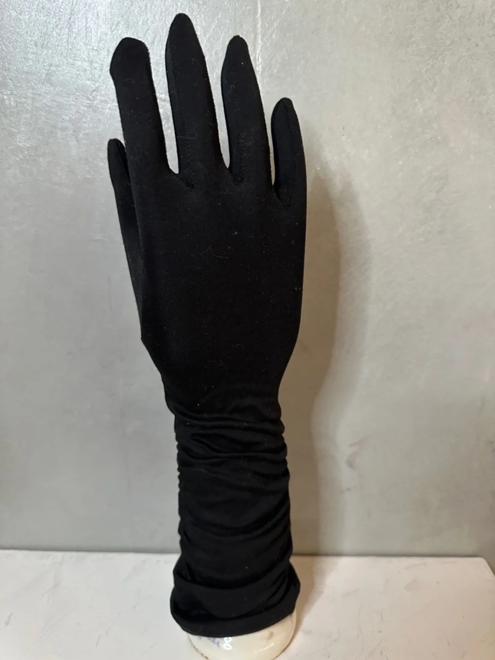 Vintage Mid Century RUCHED Below The Elbow Day Gloves Black Matte